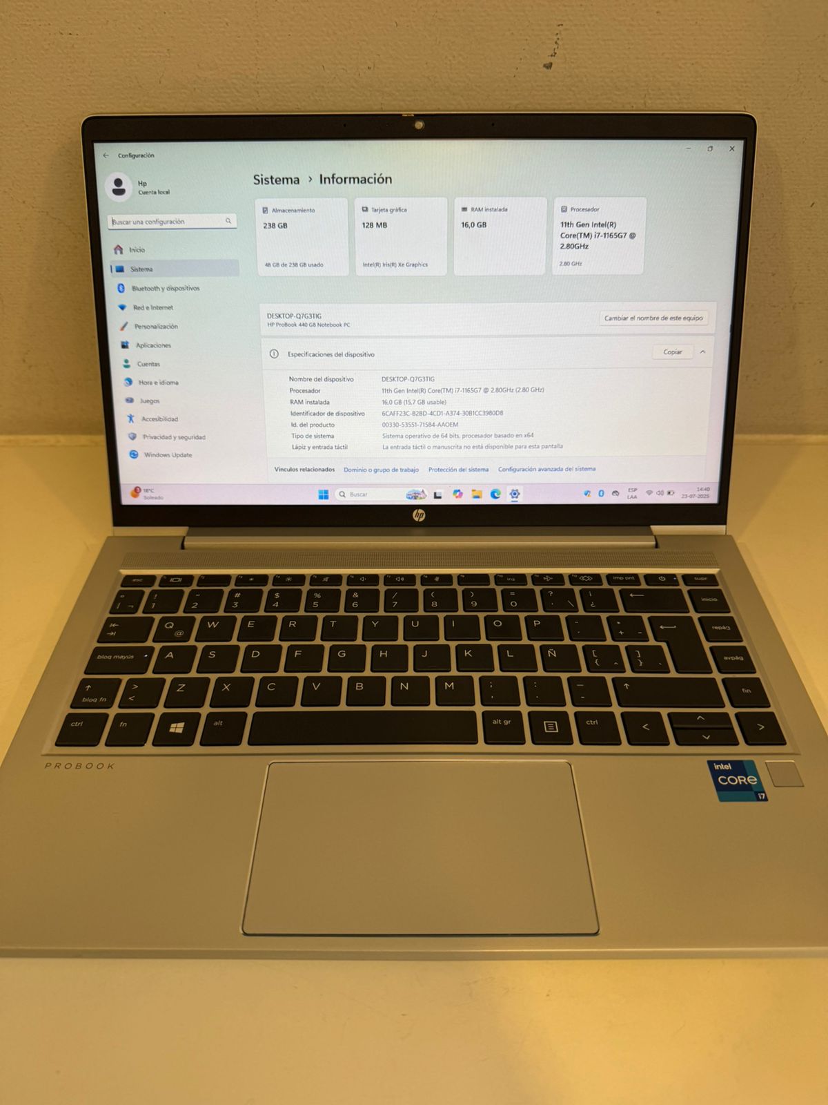 HP Probook 440 G8 i7 11th 16gb ram 256gb m2 (Reacondicionado)