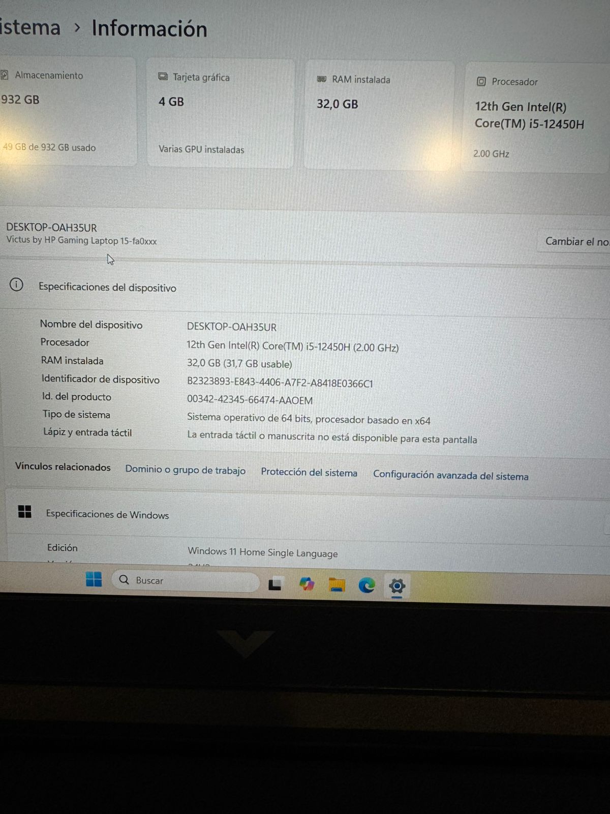 Hp Gaming Victus 15,6 pulgadas i5 12th 32gb ram, 1 Tb m2 NVIDIA 3050 RTX (Reacondicionado)