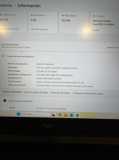 Hp Gaming Victus 15,6 pulgadas i5 12th 32gb ram, 1 Tb m2 NVIDIA 3050 RTX (Reacondicionado)